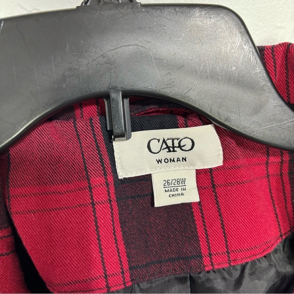 Cato Woman Red Black Buffalo Check Women's Coat Button Belt Plus 26/28W - Picture 3 of 8